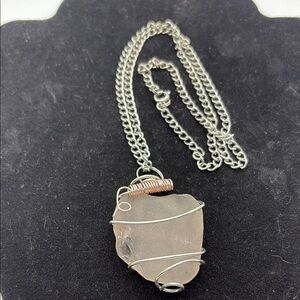 Silver Wire-Wrapped Beach Glass Pendant Necklace